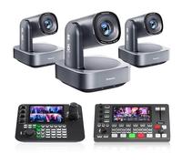 Tenveo Kit de Caméra PTZ - 3 Caméras PTZ NDI 6 & NDI HX3 4K AI Zoom Optique 20X + Numérique 8X HDMI/USB3.0/LAN(PoE) et Joystick de Contrôle NDI à 7" Écran Quad, Mélangeur Vidéo HDMI