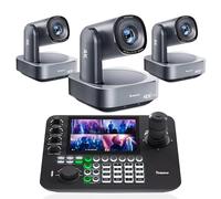 Tenveo Kit de Caméra PTZ et Contrôleur - 3 Caméras PTZ NDI 6 & NDI HX3 4K avec Tracking AI 20X, HDMI/USB3.0/LAN(PoE) et Joystick de Contrôle NDI à Écran Quad de 7” pour Streaming en Direct, Église