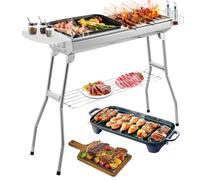Teodute Barbecue Charbon de Bois Grill, avec Plateau épices Paniers Latéraux étagère Rangement Inférieure, Portable Acier Inoxydable Pliant Grill pour Cuisiner Plein Air Camping Randonnée Pique Nique