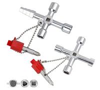 Teokantz 2 Pièces 4 Voies Clé Universelle, Clé Utilitaire Multifonction, Clef Triangle, Clés Carrées n Croix Universelle pour Armoires Electriques, Compteur Électrique, Radiateur, Ascenseurs