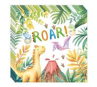 teokyat Lot de 40 serviettes en papier motif dinosaure, 33 x 33 cm, décoration de fête de naissance, pour garçons et filles, motif « ROAR » pour anniversaire de 1, 3, 4, 6 ans