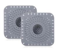 Teouuas 2 Pièces Attrape Cheveux Douche, Grille Douche Anti Cheveux | Empêche les Bouchons, Silicone Souple, Facile à Nettoyer, Filtre Cheveux Douche, pour Baignoire et Lavabo, Carré Gris