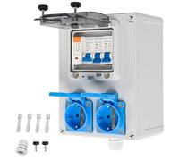 TEOV Répartiteur de courant de chantier mural avec 1P C16A disjoncteur et 2P 25 A FI, IP44, 2 prises Schuko 230 V, distributeur mural pour l'intérieur et l'extérieur