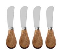 TEOZBLU Lot de 4 Couteaux à Beurre en Acier Inoxydable avec Manche en Bois d'Acacia, Tartineur Ergonomique de 12,6 cm pour Beurre, Confiture, Fromage, Idéal pour Petit Déjeuner, Brunch et Cadeau