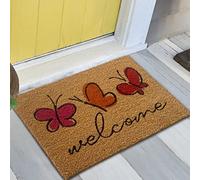 Teppich-Traum Paillasson antidérapant en Coco • Robuste • Papillons Multicolores « Welcome », 60 x 90 cm