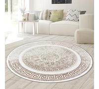 Teppich-Traum Séjour Chambre à Coucher Tapis à Poils Courts Tapis Design Moderne Noble Orient Brillant Ornements crème Beige 160 cm Ronde