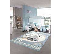 Teppich-Traum Tapis Chambre d'enfant Tapis de Jeu Tente Indienne Lion Zebra Cactus Bleu crème Gris - très résistant Größe 160x230 cm