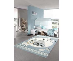 Teppich-Traum Tapis Chambre d'enfant Tapis de Jeu Tente Indienne Lion Zebra Cactus Bleu crème Gris - très résistant Größe 160x230 cm