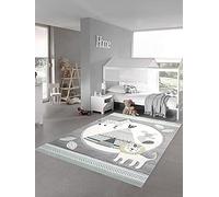 Teppich-Traum Tapis Chambre d'enfant Tapis de Jeu Tente Indienne Lion Zebra Cactus Gris crème Jaune - très résistant Größe 80x150 cm