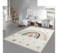 Teppich-Traum Tapis de Chambre d'enfant Salle de Jeux Entretien Facile Arc-en-Ciel étoiles Clair Robuste crème, 140 x 200 cm