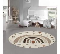 Teppich-Traum Tapis de Chambre d'enfant Salle de Jeux Entretien Facile Arc-en-Ciel étoiles Clair Robuste crème, 120 cm Rond