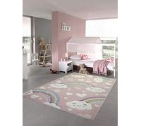 Teppich-Traum Tapis Enfant Tapis Chambre d'enfant Arc-en-Ciel avec Nuages et Coeurs en Rose Größe 160x230 cm