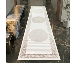 Teppich-Traum Tapis Salon Tapis à Poils Courts Couloir Couloir Long Oriental élégant Orient Brillant Ornements crème Beige 80 x 300 cm