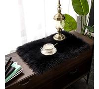 Teppich Wölkchen Tapis en Fausse Fourrure d'agneau et Peau de Mouton - Carpette Moelleuse pour Chambre à Coucher, Salon, Crèche - Jet de Divan de Décoration Chaise - Noir - 40x60cm - Rectangle
