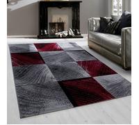 Teppium Tapis de Salon à motif à carreaux symétrique Rouge Tapis 140x200 cm - Poil Court, Moelleux et Tendance