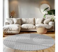 Teppium Tapis de salon à poils longs - Design scandinave bohème - Facile d'entretien - Tapis argenté - 120 x 120 cm - Rond