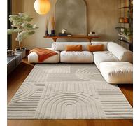 Teppium Tapis de salon à poils longs design scandinave bohème - Tapis facile d'entretien - Beige - 240 x 340 cm