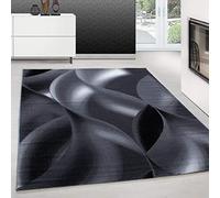 Teppium Tapis de salon, moderne, à poils courts, 140 x 200 cm, noir, moelleux, lavable, design à vagues abstraites, facile d'entretien, doux, idéal pour la chambre à coucher, la salle à manger et
