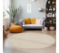 Teppium Tapis de Salon Moderne et Robuste Tapis à Boucles Mélangées Uni avec Structure, Tapis Décoratif Cut-Loop pour Une Touche d'Élégance, Taille: 160 cm Rond, Couleur: Beige