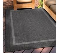 Teppium Tapis Intérieur & Extérieur Résistant aux Intempéries 140 x 200 cm Noir - Tapis de Balcon, Aspect Jute et Sisal Unicolor - Monochrome - Tapis Cuisine, Lavable Jardin Patio Camping
