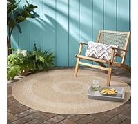 Teppium Tapis Intérieur & Extérieur Résistant aux Intempéries 200 cm Rond Beige-1 - Tapis de Balcon, Aspect Jute et Sisal Conception d'époque - Tapis Cuisine, Lavable Jardin Camping Patio