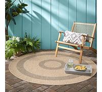 Teppium Tapis Intérieur & Extérieur Résistant aux Intempéries 200 cm Rond Nature-1 - Tapis de Balcon, Aspect Jute et Sisal Conception d'époque - Tapis Cuisine, Lavable Jardin Camping Patio