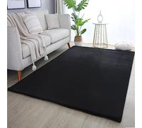 Teppium Tapis Moelleux à Poils Longs pour Salon, Tapis Lavable de Style Moderne Unicolore, Tapis Aspect Fourrure Taille: 200 x 290 cm, Couleur: Noir