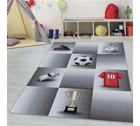 Teppium Tapis pour Enfants avec Design à Carreaux, Aspect trophée de Football, Lavable, Maillot, trophée, pour Chambre d'enfants, Chambre de bébé Taille: 120 x 170 cm, Couleur: Gris-5