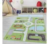 Teppium Tapis pour Enfants avec Motif de Route, Lavable, Doux, antidérapant, pour l'apprentissage et Le Jeu, garçons & Filles, Tapis pour Chambre d'enfant Taille: 120 x 170 cm, Couleur: Vert-1
