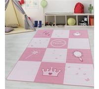 Teppium Tapis pour Enfants Motif Petite Princesse pour Filles, Tapis de Jeu Couronne Baguette Magique, Lavable, pour Chambre d'enfants, Chambre de bébé Taille: 100 x 150 cm, Couleur: Pink-1