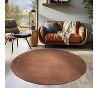 Teppium Tapis Salon Moderne Tapis Chambre Brun 160 cm Rond - Tapis à Poils Courts, a Poil Ras, Unicolor - Monochrome Moelleux et Doux - Tapis Cuisine Moquette Salle de Sejour