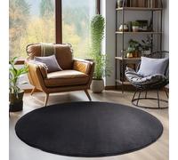 Teppium Tapis Salon Moderne Tapis Chambre Noir 160 cm Rond - Tapis à Poils Courts, a Poil Ras, Unicolor - Monochrome Moelleux et Doux - Tapis Cuisine Moquette Salle de Sejour