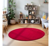 Teppium Tapis Salon Moderne Tapis Chambre Rouge 160 cm Rond - Tapis à Poils Courts, a Poil Ras, Unicolor - Monochrome Moelleux et Doux - Tapis Cuisine Moquette Salle de Sejour