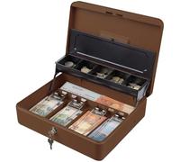 Tera Tiroir Caisse Enregistreuse à Monnaie et Billets Ouverture Manuelle et Automatique, 4 Compartiments de Billets et 5 de Pièces,30 x 24 cm, POS Restaurant Supermarché, KL380-CF