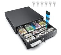 Tera Tiroir-Caisse Métallique Verrouillable avec Monnayeur: 41 × 41,6 × 11,3 cm 4 Compartiments Billets 8 Pièces avec Insert RJ12 Clés pour Caisse Enregistreuse Commerce Supermarché M415