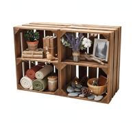 teramico Lot de 2 caisses en Bois flammé - Caisses à vin - Caisses à Fruits avec Planche Centrale/étagère intermédiaire - Étagère à Chaussures (Lot de 2/40cm, avec étagère Courte)