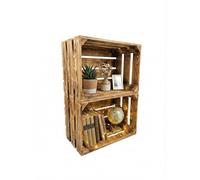 teramico Lot de 2 caisses en Bois flammé - Caisses à vin - Caisses à Fruits avec Planche Centrale/étagère intermédiaire - Étagère à Chaussures (Lot de 2/40cm, sans étagère)