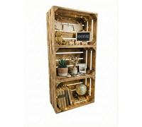 teramico Lot de 3 caisses en Bois flammé - Caisses à vin - Caisses à Fruits avec Planche Centrale/étagère intermédiaire - Étagère à Chaussures (Lot de 3/40cm, sans étagère)