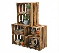 teramico Lot de 3 caisses en Bois flammé - Caisses à vin - Caisses à Fruits avec Planche Centrale/étagère intermédiaire - Étagère à Chaussures (Lot de 3/40cm, avec étagère Courte)