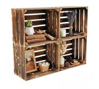 teramico Lot de 4 caisses en bois dans différentes variantes - Idéal comme table basse, pour le rangement ou tout simplement une superbe décoration (flammé usé)