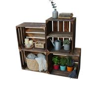 teramico Lot de 4 caisses en Bois flammé foncé 50 x 40 x 30 cm dans de Superbes Ensembles comme étagère ou pour Le Rangement (Lot de 4 | 1 Fond Court)