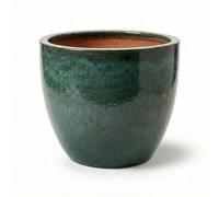 teramico Pot de Fleurs de qualité supérieure en céramique émaillée, 100% résistant au Gel et Fait à la Main, bac à Fleurs avec Trou (Vert Mousse, 38cm x 31cm)