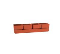 Teraplast Vase élégant Design Sierra, composé de 4 Pots carrés et d'une Soucoupe, Dimensions 48 x 12 x 11 cm, jardinière pour Plants et Plantes succulentes réexistantes aux UV (Coral (Rouge))