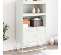 Teravane Buffet haut en acier blanc 68,5 x 38,5 x 123,5 cm avec portes et étagères pour salon et chambre à coucher, buffet robuste de style industriel, peu encombrant, durable, facile à nettoyer
