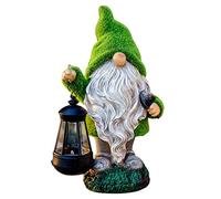 TERESA'S COLLECTIONS 20cm,Décoration Nain de Jardin avec Lampes Solaire,Statue GNOME,Étanche Résine,pour Pelouse Cour Extérieure,Cadeaux Femme (M)