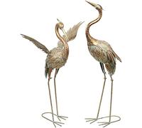 TERESA'S COLLECTIONS Decoration Jardin Exterieur, Grand Statue de Jardin du Héron, Statue Sculpture de la Grue en Métal Héron Vintage et Bronze pour Cour, 2pcs 82/92cm,Cadeau Femme(L)