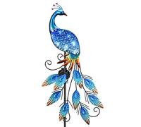 TERESA'S COLLECTIONS Lampe Solaire Exterieur Jardin,Decoration Jardin Exterieur, Paon en Verre et Métal, pour Pelouse Cour 102cm, Cadeau Femme,Bleu (L)
