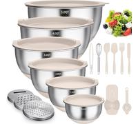 Terlulu bol à mélanger en acier inoxydable set de 6 avec couvercle et fond en silicone 4.7l/3.8l/2.8l/1.9l/1.4l/0.6l