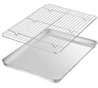 Terlulu Plaque de cuisson avec grille de refroidissement - En acier inoxydable - Grande plaque de four rectangulaire - Plaque à gâteau et grille à gâteau - 40,5 x 30,5 x 2,5 cm - Passe au