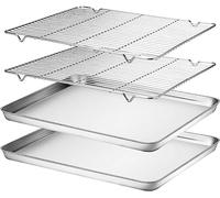Terlulu Plaque de cuisson avec grille de refroidissement, grande plaque de four, rectangulaire, en acier inoxydable, 40,5 x 30,5 x 2,5 cm, pour cuire, rôtir, servir, passe au lave-vaisselle